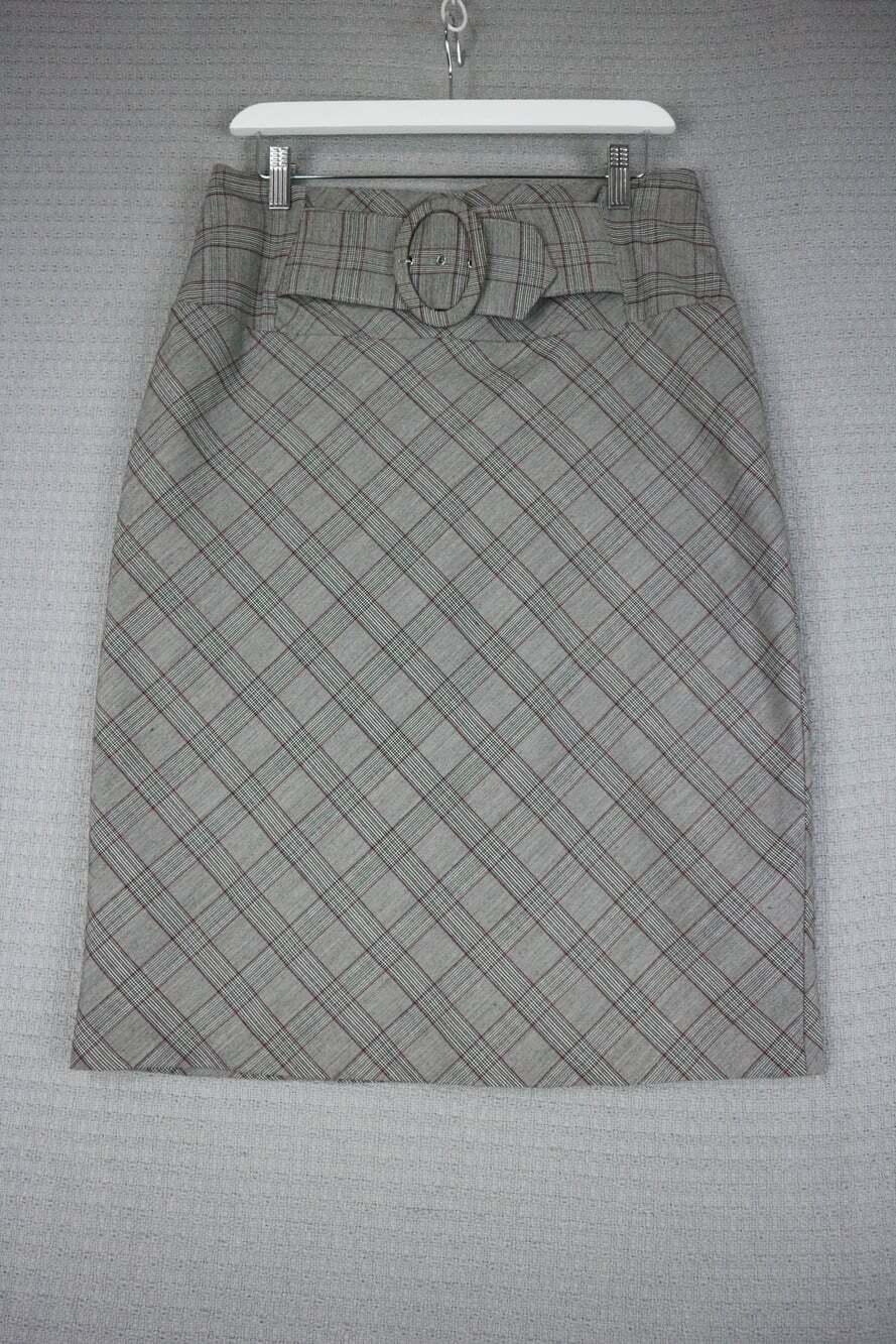 Dynamite Hounds tooth checkered skirt Womens size 9 Y2K Belted Midi